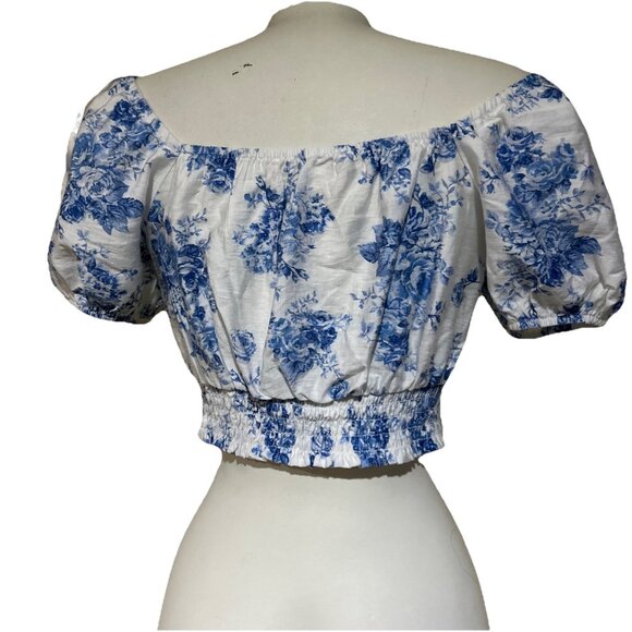 Babydoll Shirt Boho Milkmaid Coquette Floral Puff Sleeves Lace Cropped Smocked S - Picture 8 of 11